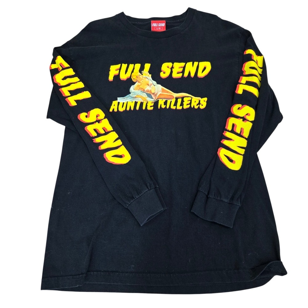 Full Send T-Shirt Men Large Black Auntie Killers Graphic Long Sleeve Streetwear